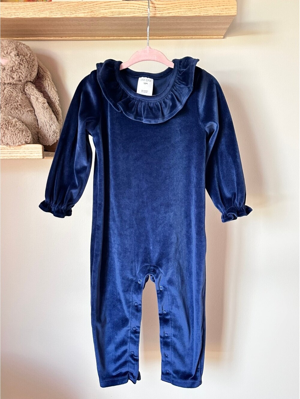 Okie Dokie Ruffle Neck Velour Romper Sz 18m